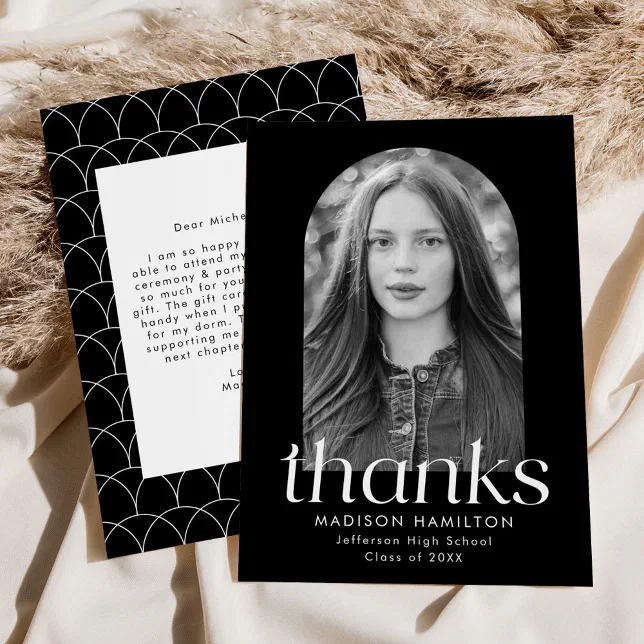 Modern Minimalist Black Arch Photo Graduation Thank You Card | Zazzle
