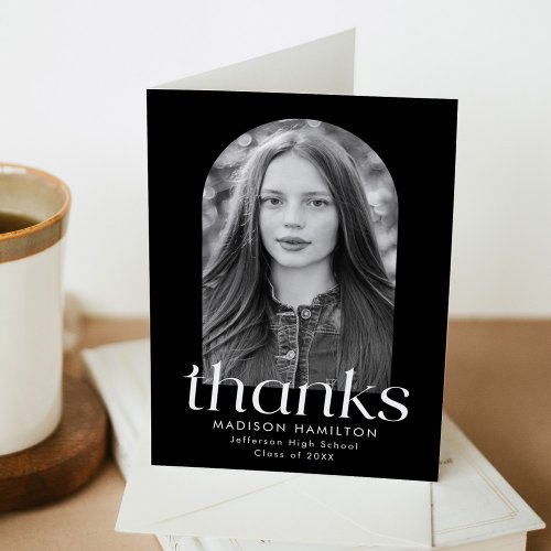 Modern Minimalist Black Arch Photo Graduation Thank You Card