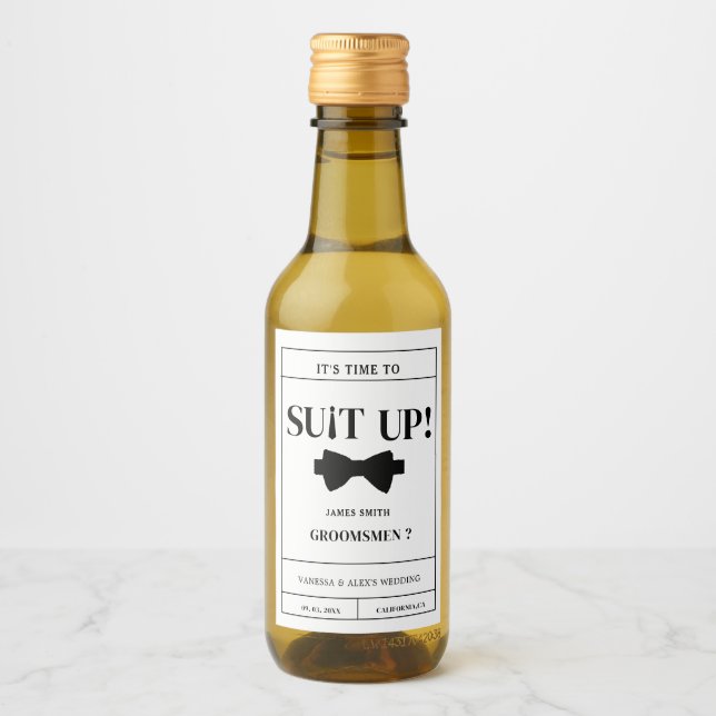 Modern Minimalist Black Asking Groomsman Proposal Wine Label (Front)