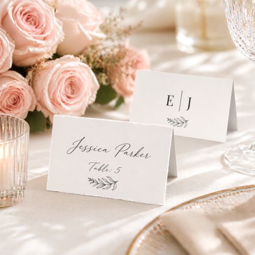 Modern Minimalist Black & Beige Wedding Place Card