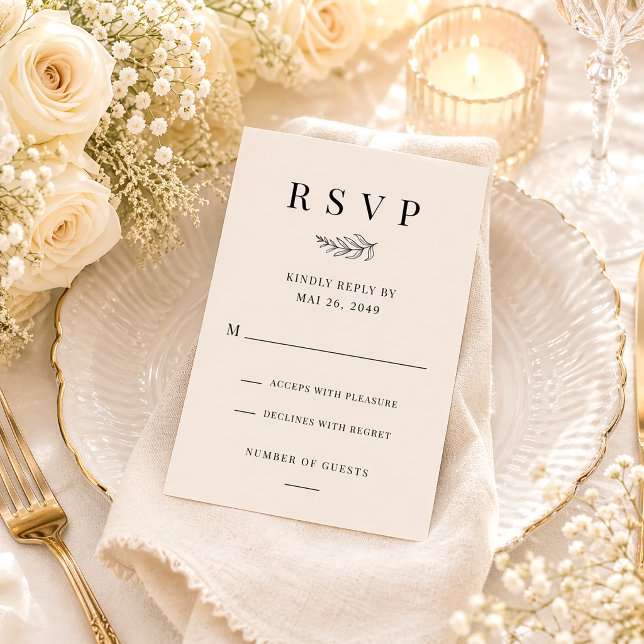 Modern Minimalist Black & Beige Wedding RSVP Card (Creator Uploaded)