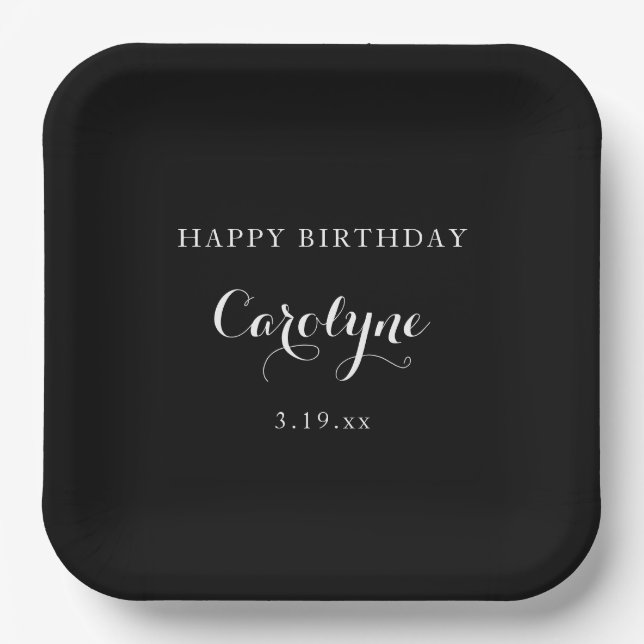 Modern Minimalist Black Birthday  Paper Plates (Front)