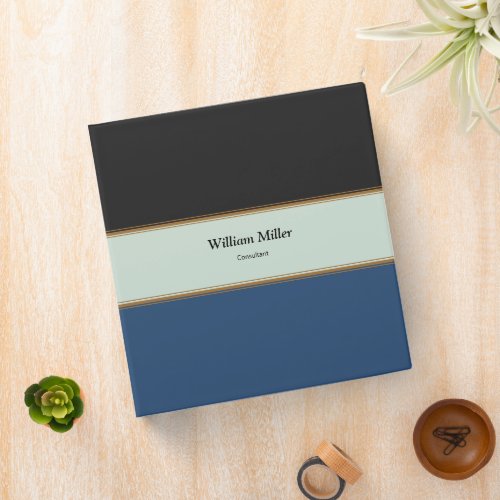 Modern Minimalist Black Blue Stripes 3 Ring Binder