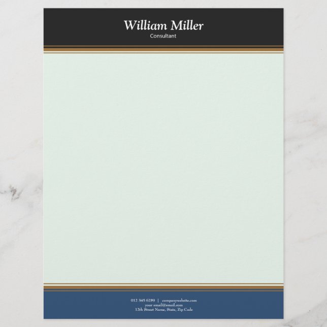 Modern Minimalist Black Blue Stripes Letterhead (Front)