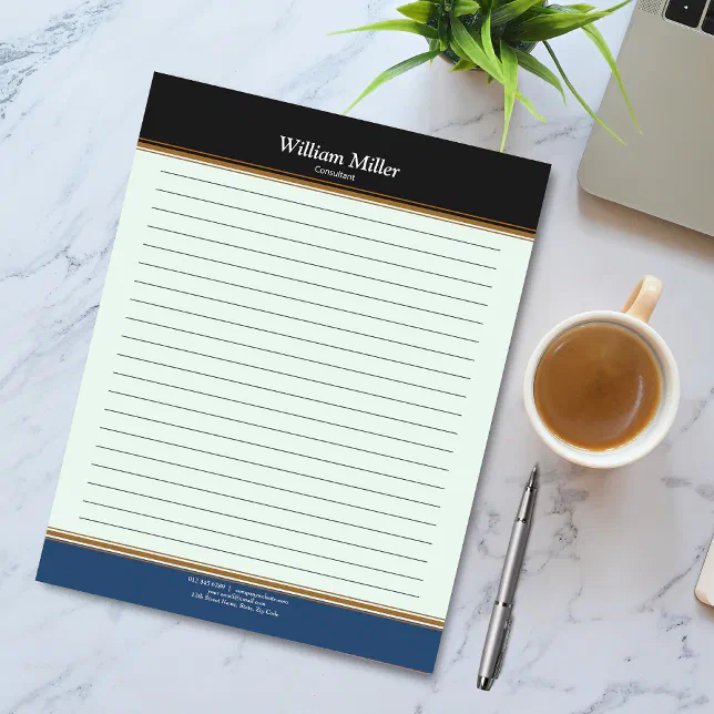 Blue Line Notepad Modern Minimalist Black Blue Stripes Lined Notepad | Zazzle