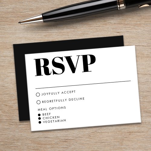 Modern Minimalist Black Bold Typography Wedding RSVP Card