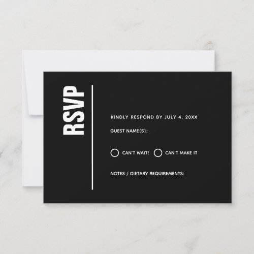 Modern Minimalist Black Bold Wedding RSVP Card