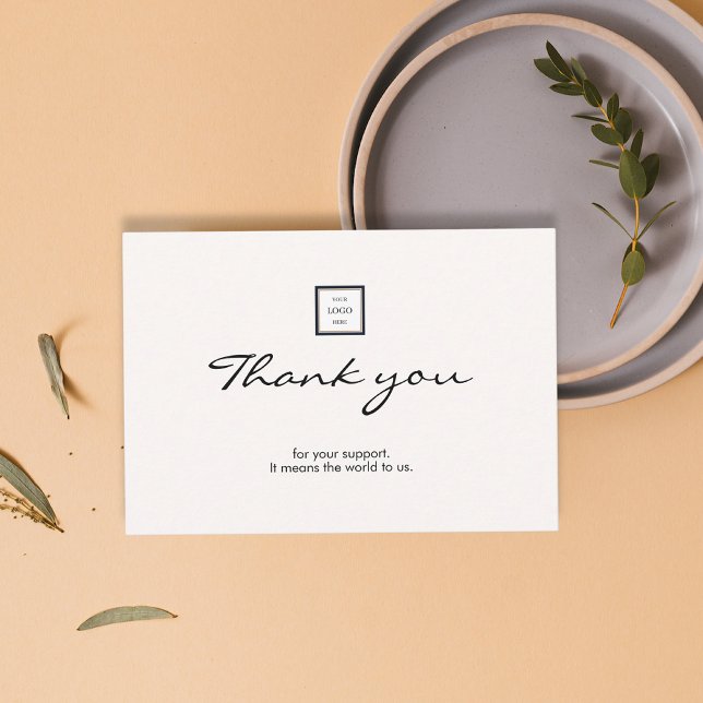 Modern Minimalist Black Border Logo Business Thank You Card (Creator Uploaded)
