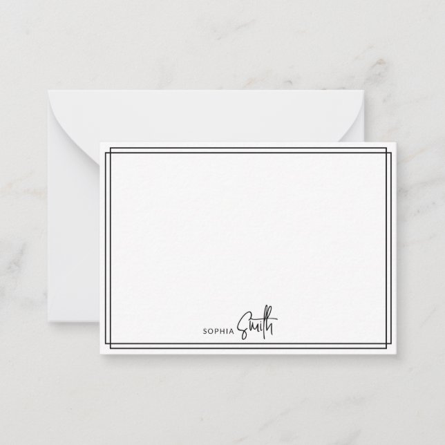 Modern Minimalist Black Borderred Stylish Script Note Card (Front)