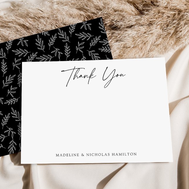 Modern Minimalist Black Botanical Thank You Note Card (Creator Uploaded)
