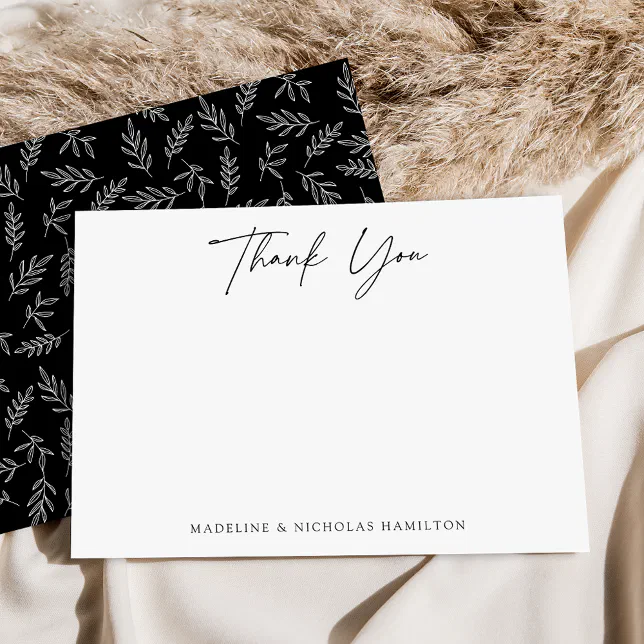 Modern Minimalist Black Botanical Thank You Note Card | Zazzle
