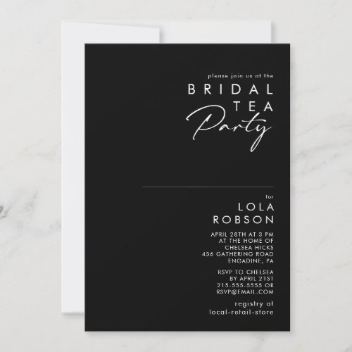 Modern Minimalist  Black Bridal Tea Party Invitation