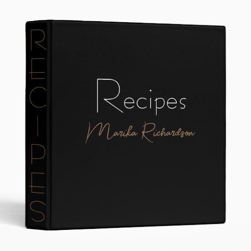 Modern Minimalist Black Brown Mix Recipes 3 Ring Binder