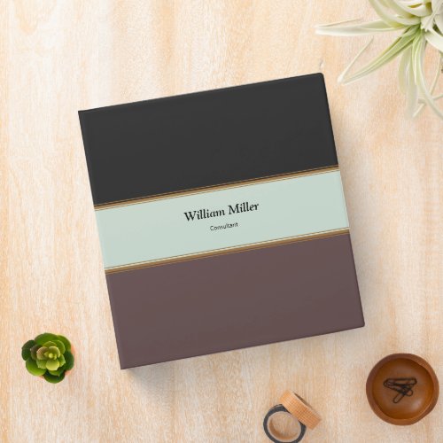 Modern Minimalist Black Brown Stripes 3 Ring Binder