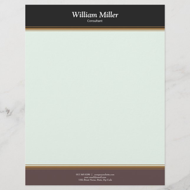 Modern Minimalist Black Brown Stripes Letterhead (Front)