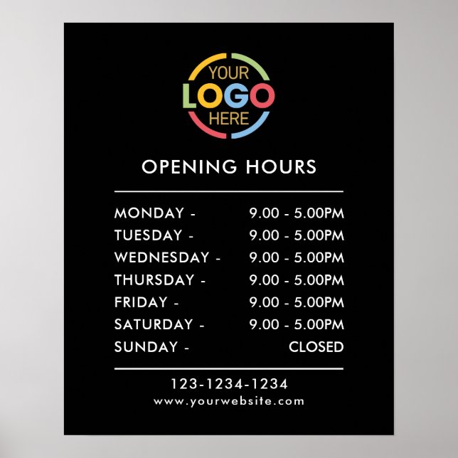 Modern Minimalist Black | Business Opening Hours Poster (Front)