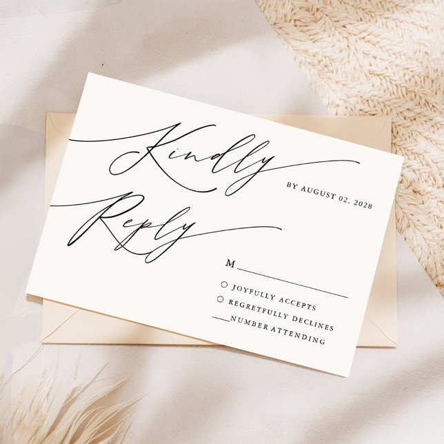 Modern Minimalist Black Calligraphy Script Wedding RSVP Card (Creator Uploaded)