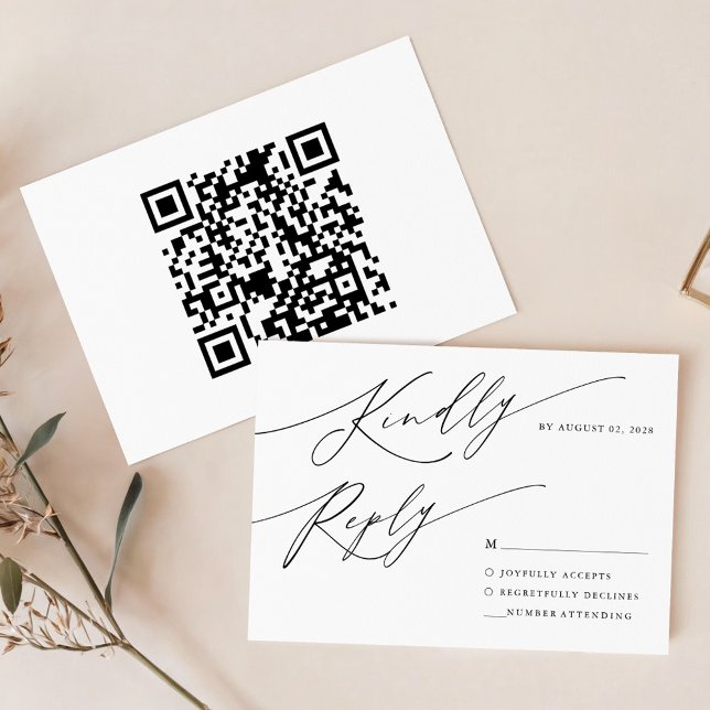 Modern Minimalist Black Calligraphy Script Wedding RSVP Card (Creator Uploaded)