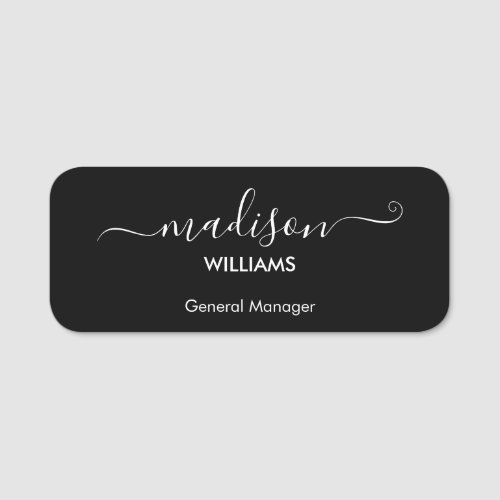 Modern Minimalist Black Company Employee Name Tag