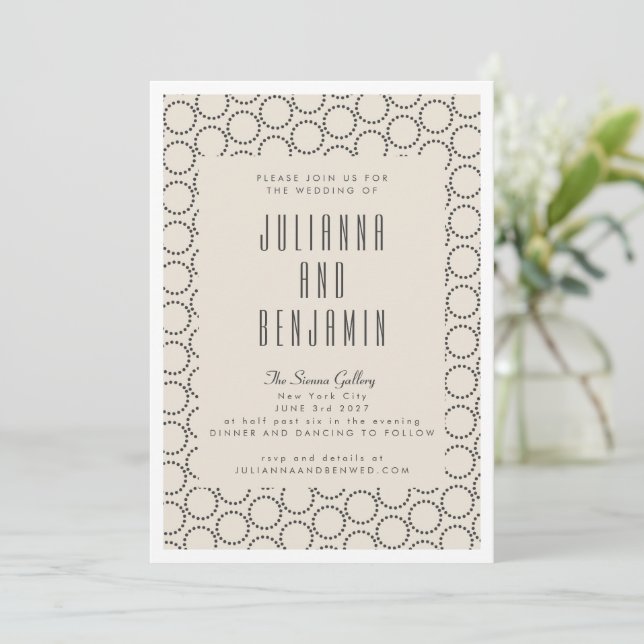 Modern Minimalist Black Cream Geometric Wedding Invitation (Standing Front)