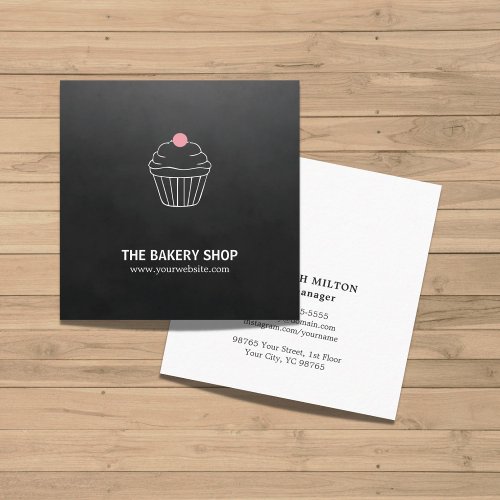 Modern Minimalist Black Cupcake Pink Candy Baker Square Business Card