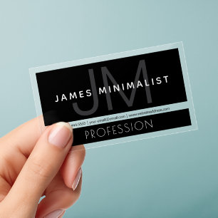 Modern Minimalist Black, Dark Gray & White Clear Business Cards