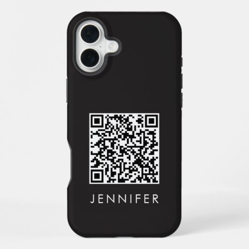 Modern Minimalist Black Executive QR Code Monogram iPhone 16 Plus Case