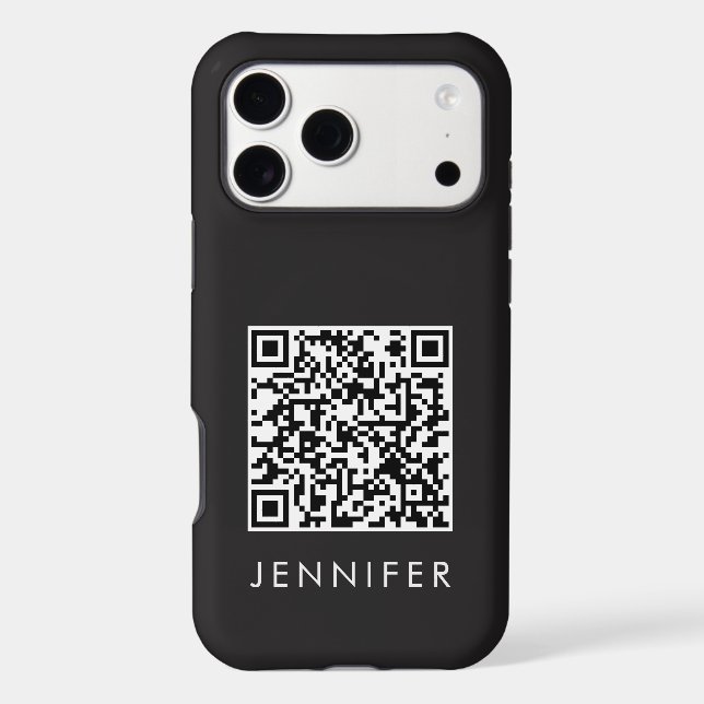 Modern Minimalist Black Executive QR Code Monogram iPhone Case (Back)