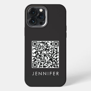 Modern Minimalist Black Executive QR Code Monogram iPhone 13 Pro Max Case
