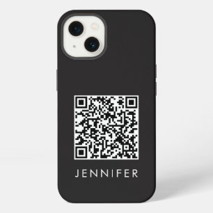 Modern Minimalist Black Executive QR Code Monogram iPhone 13 Case