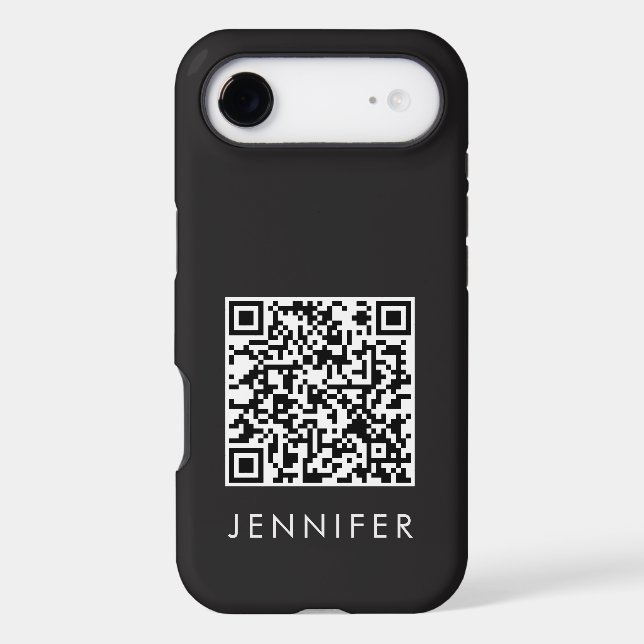 Modern Minimalist Black Executive QR Code Monogram iPhone Case (Back)