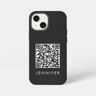 Modern Minimalist Black Executive QR Code Monogram iPhone 13 Mini Case