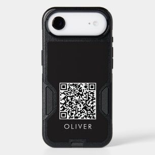Modern Minimalist Black Executive QR Code Monogram iPhone 17 Air Case
