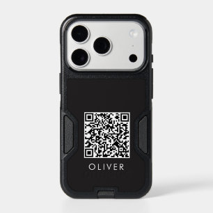 Modern Minimalist Black Executive QR Code Monogram iPhone 17 Pro Case