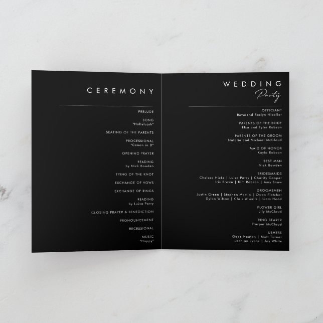 Modern Minimalist | Black Folded Wedding Program (Inside)