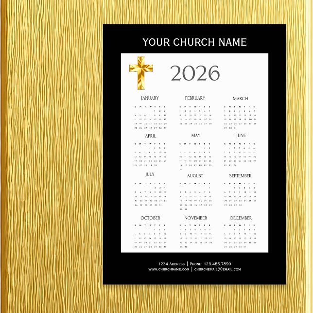 Modern Minimalist Black Gold 2026 Calendar Magnet (The foil details are simulated in the artwork. No actual foil will be used in making this product.)