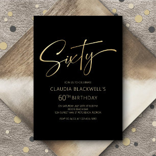Modern Minimalist Black Gold 60th Birthday Invitation