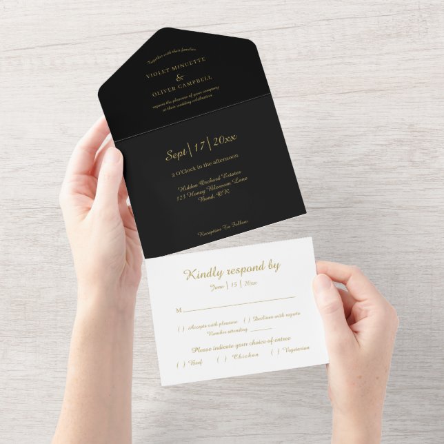Modern Minimalist | Black Gold All In One Invitation (Tearaway)