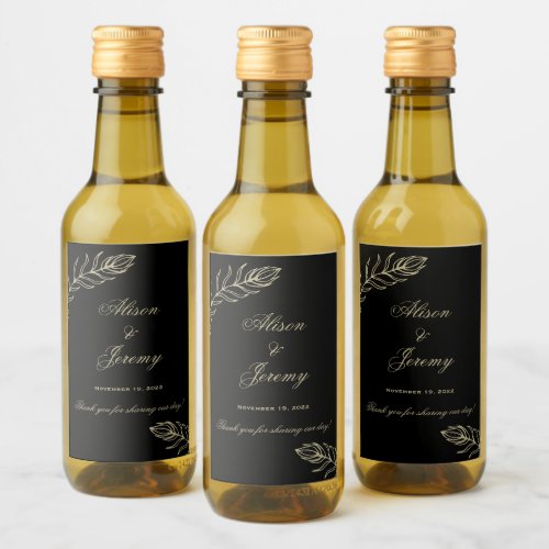 Modern Minimalist Black  Gold Bloom Mini Wine Label