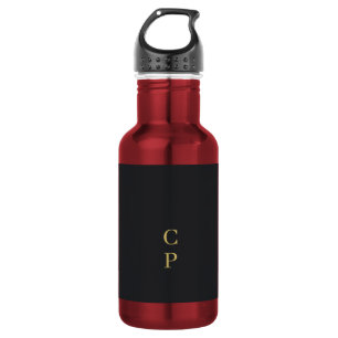 Modern Minimalist Black & Gold Color Monogrammed Stainless Steel Water Bottle