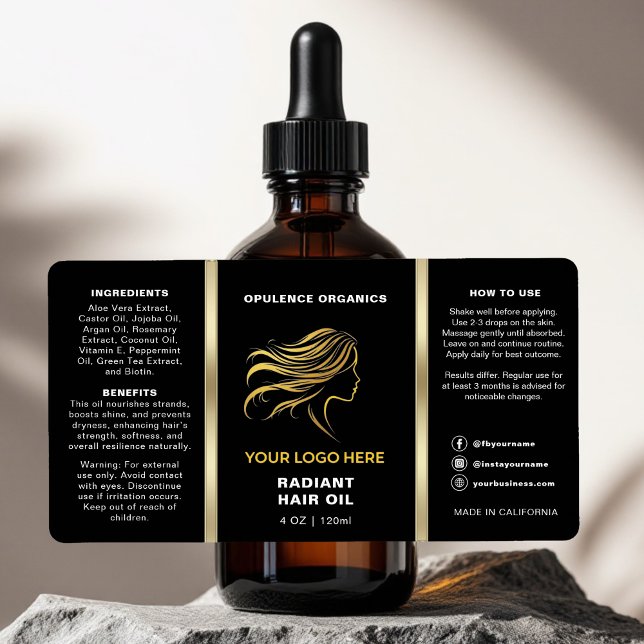 Modern Minimalist Black Gold Cosmetic Bottle  Label (Creator Uploaded)