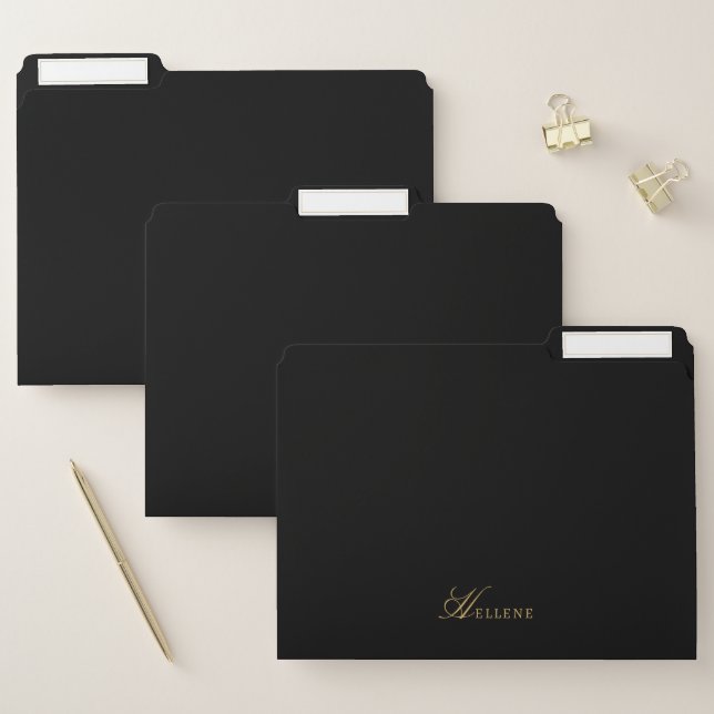 Modern Minimalist Black Gold Elegant Monogram File Folder (Set)