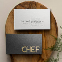 Modern Minimalist Black & Gold Embossed Text Chef Business Card