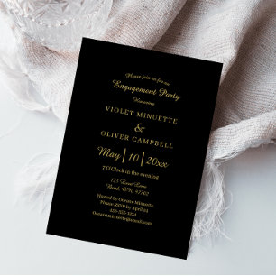 Modern Minimalist Black Gold Engagement Party Invitation