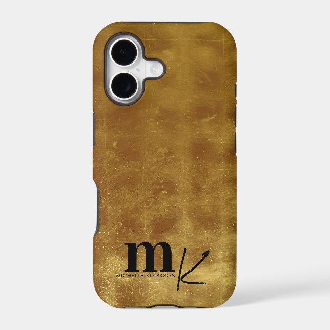 Modern Minimalist Black Gold Foil Monogram  iPhone Case (Back)