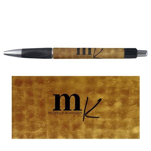 Modern Minimalist Black Gold Foil Monogram Pen