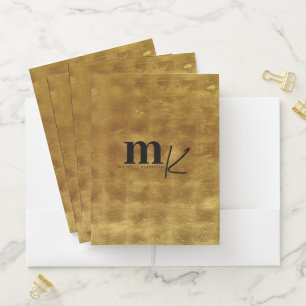 Modern Minimalist Black Gold Foil Monogram Pocket Folder