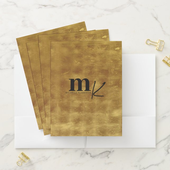 Modern Minimalist Black Gold Foil Monogram  Pocket Folder (In Situ)