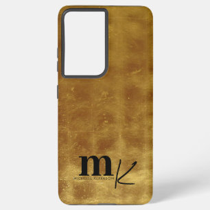 Modern Minimalist Black Gold Foil Monogram Samsung Galaxy S21 Ultra Case