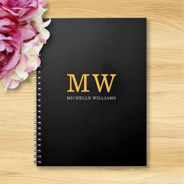 Modern Minimalist Black Gold Initials Name Notebook (Creator Uploaded)